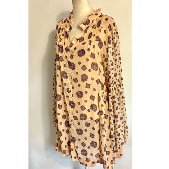 Free People boho Baby Doll baggy/oversized polyester gold print -Size: Medium - Picture 3 of 7
